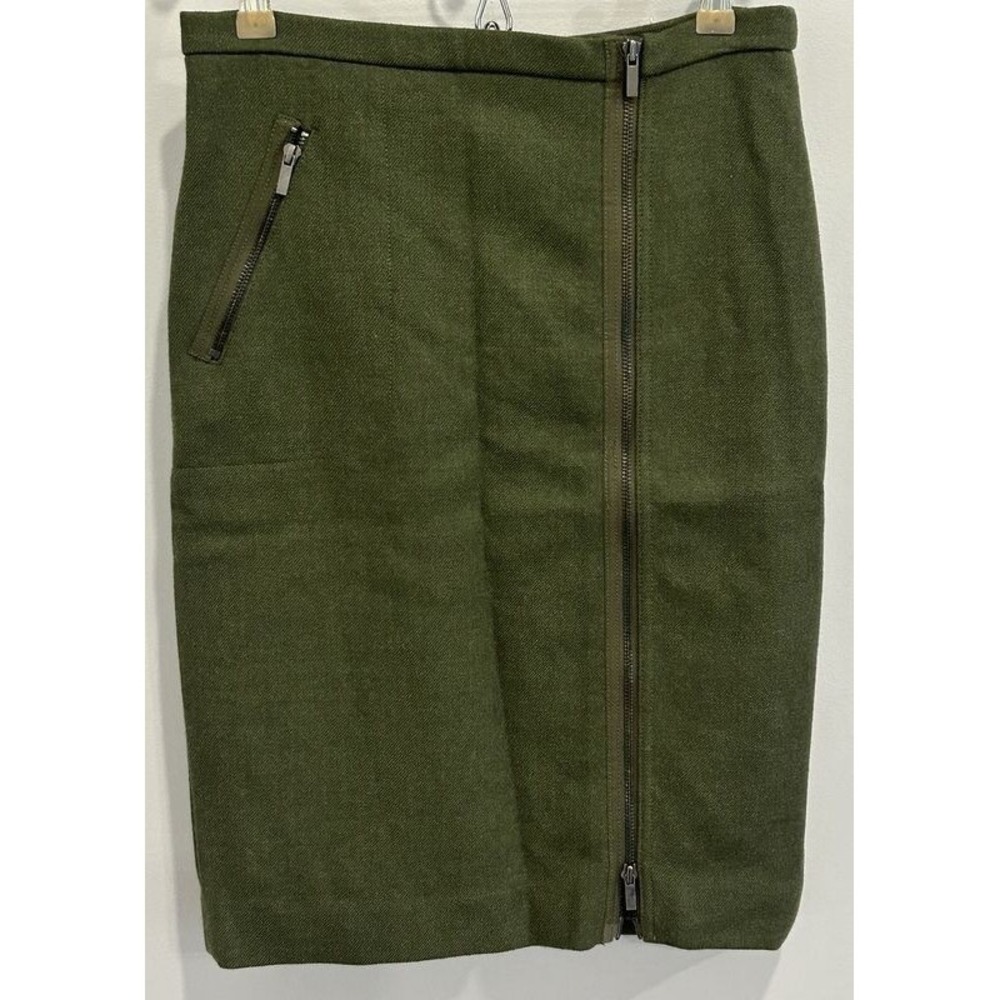 J Crew Olive Green Wool Straight Skirt Full Length Zipper Pocket Size 4‎